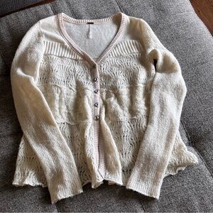 EUC Free People Cream Knit Cardigan with a Soft Pink Trim Women’s Size - SP